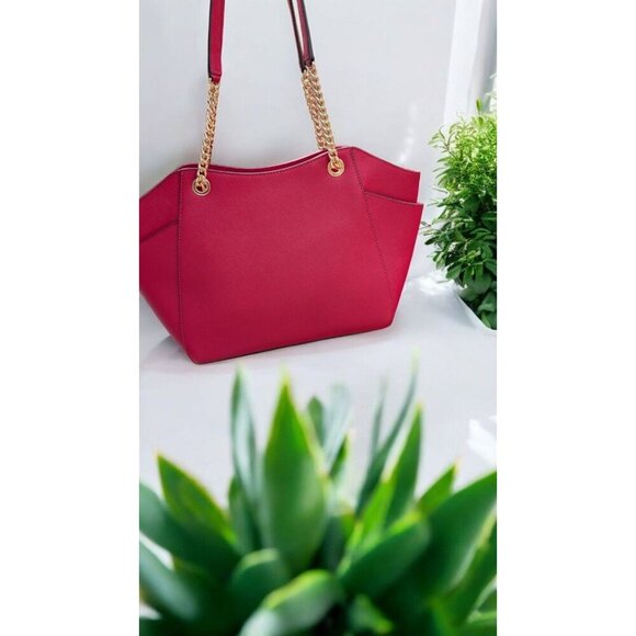 NWT Michael Michael Kors Jet Set Large Saffiano Leather Shoulder Bag Scarlet - Picture 6 of 9